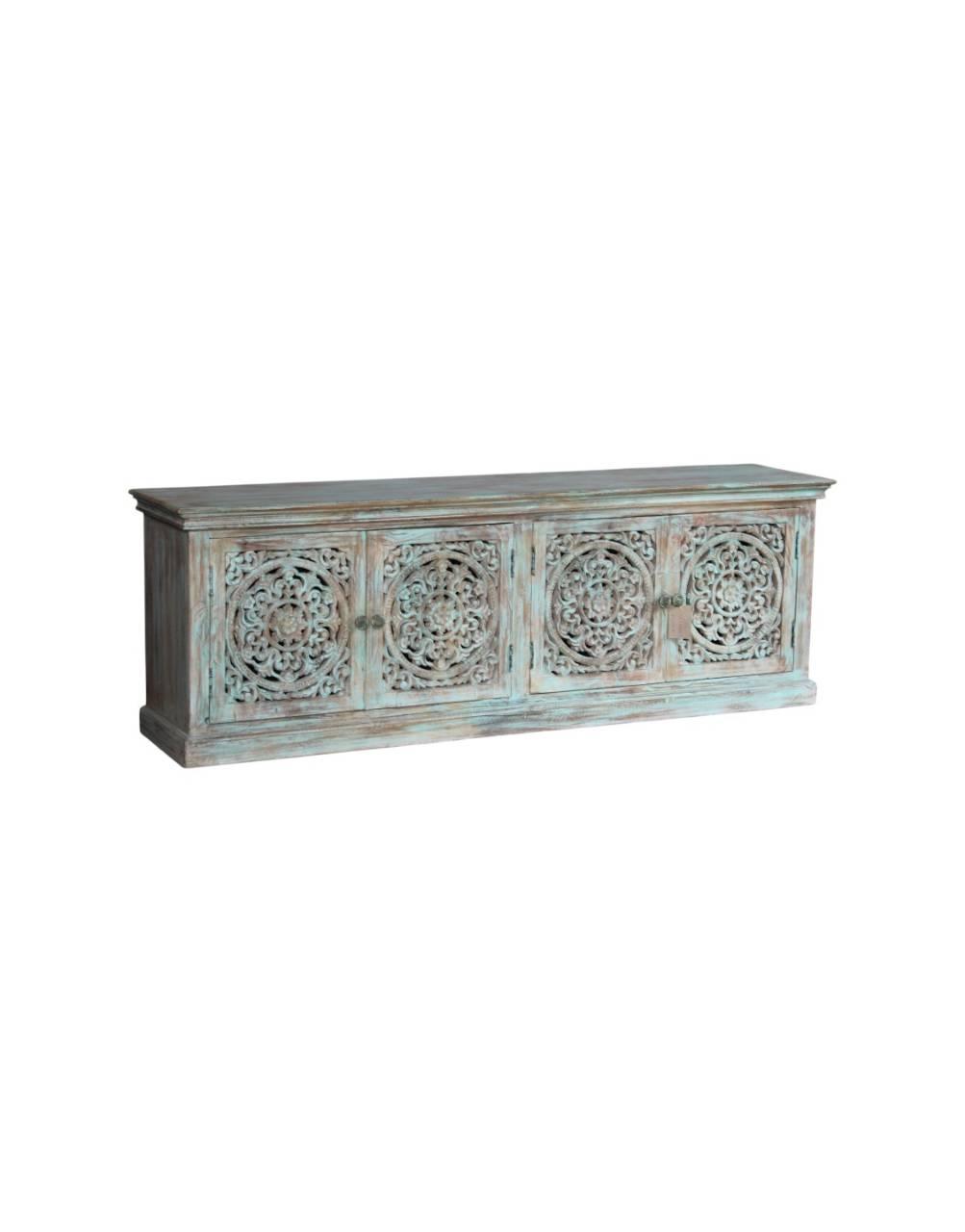 Vintage Carved Turquoise Sideboard - TesuCabinets & Storage
