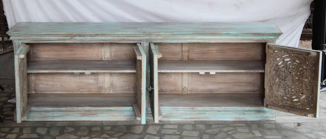 Vintage Carved Turquoise Sideboard - TesuCabinets & Storage