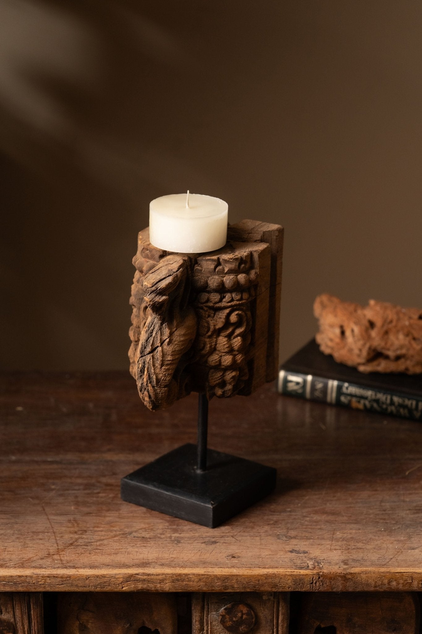 Vintage Carved Wooden Candle Holder - Design 1 - TesuCandles & Candle Holders