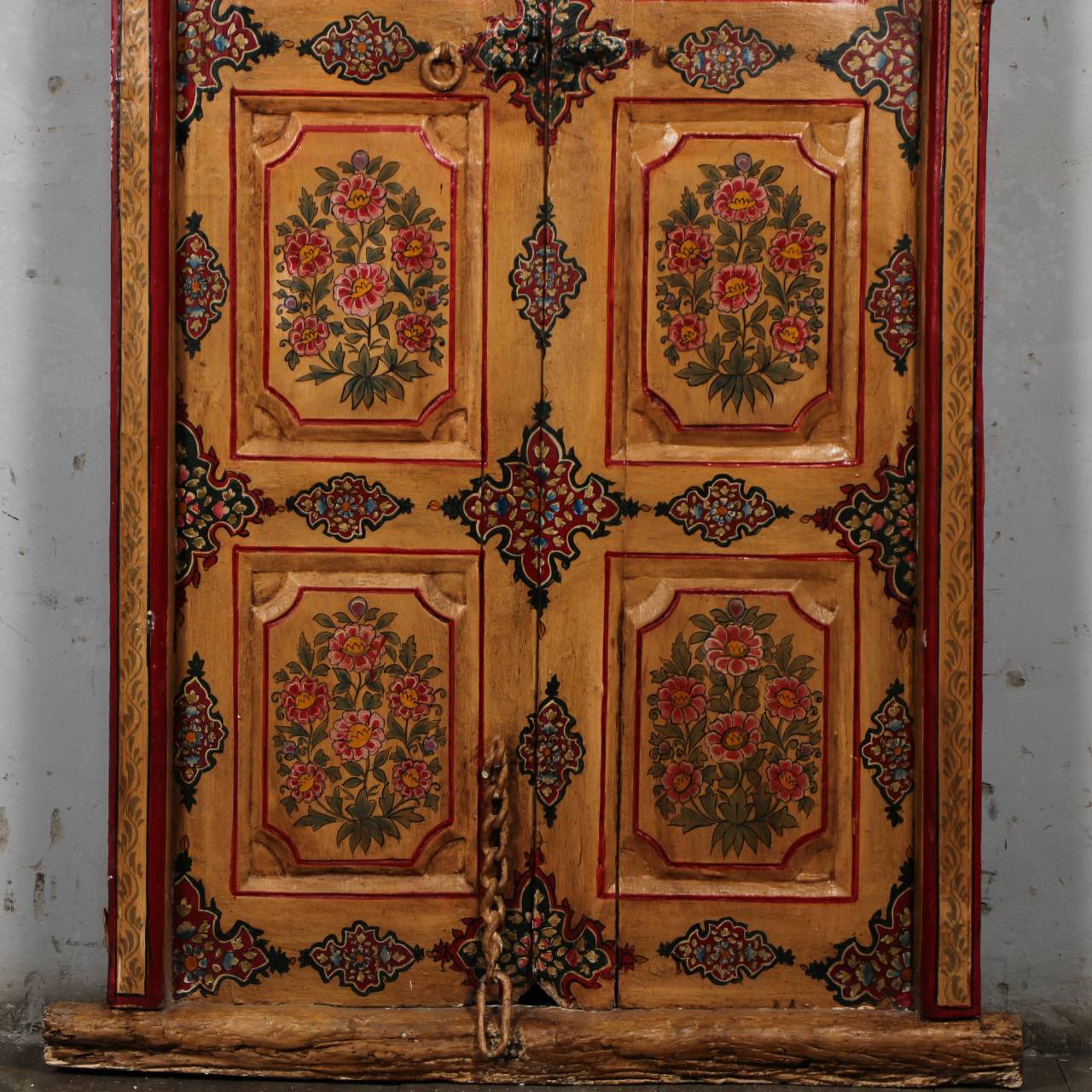 Vintage Hand - Painted Floral Door Panel - Antique Finish - TesuFurniture