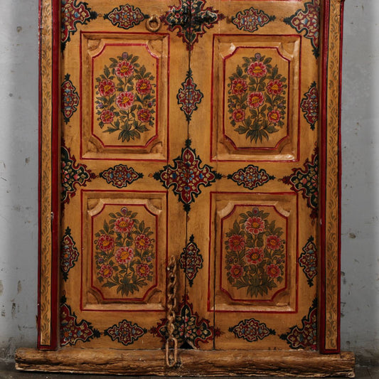Vintage Hand - Painted Floral Door Panel - Antique Finish - TesuFurniture