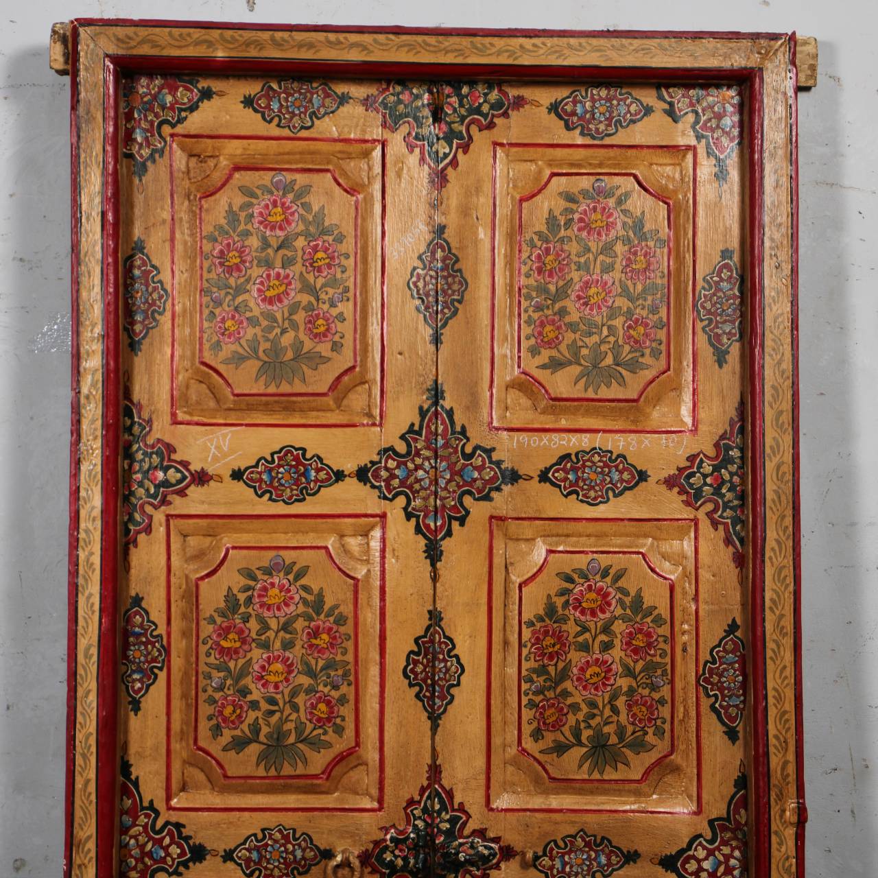 Vintage Hand - Painted Floral Door Panel - Antique Finish - TesuFurniture
