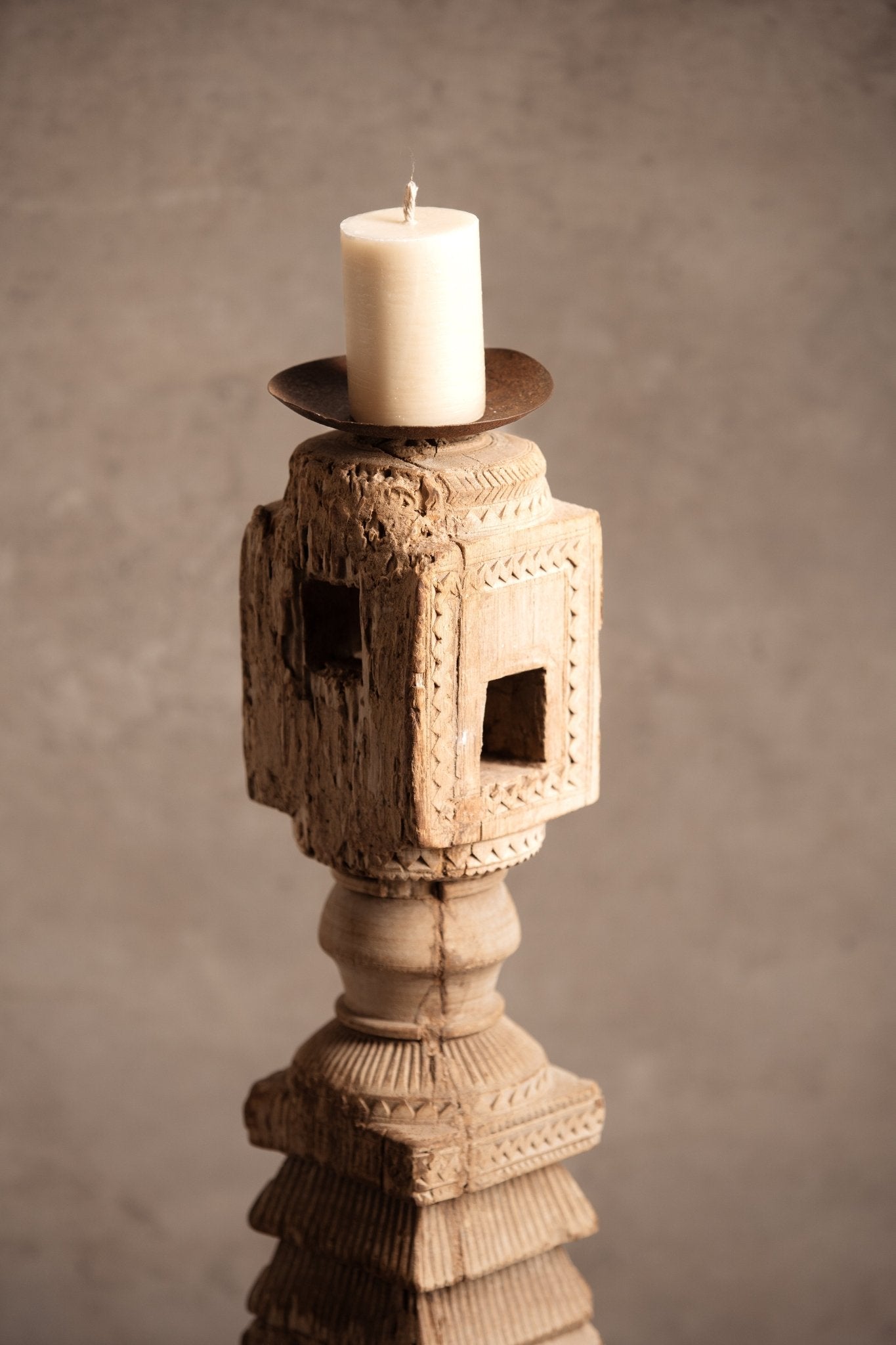 Vintage Handcarved Wooden Candle Stand - TesuCandles & Candle Holders