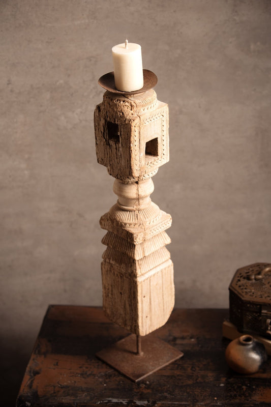Vintage Handcarved Wooden Candle Stand - TesuCandles & Candle Holders