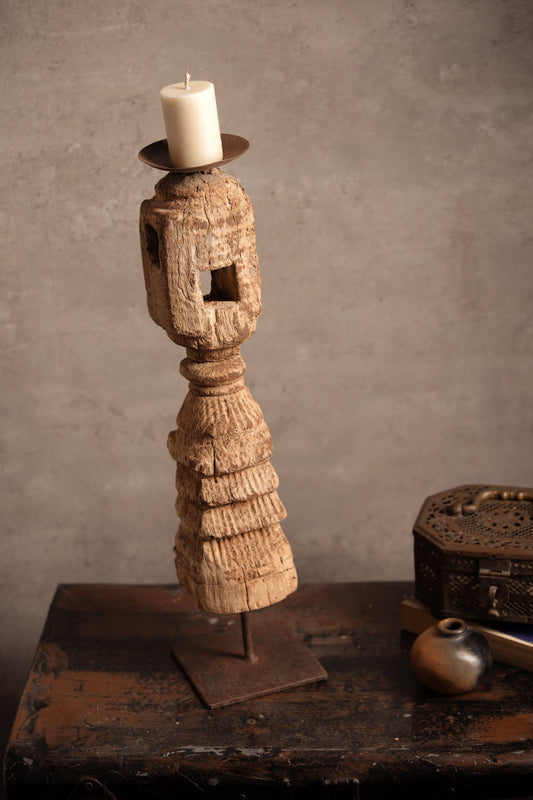 Vintage Handcarved Wooden Candle Stand - TesuCandles & Candle Holders