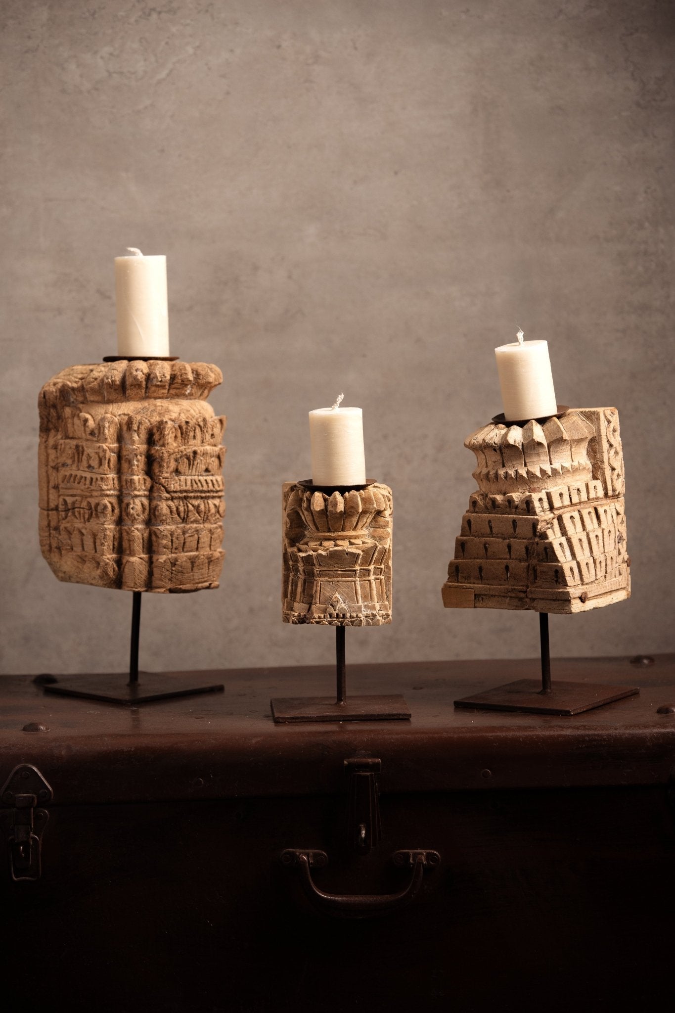 Vintage Handcarved Wooden Candle Stand - TesuCandles & Candle Holders