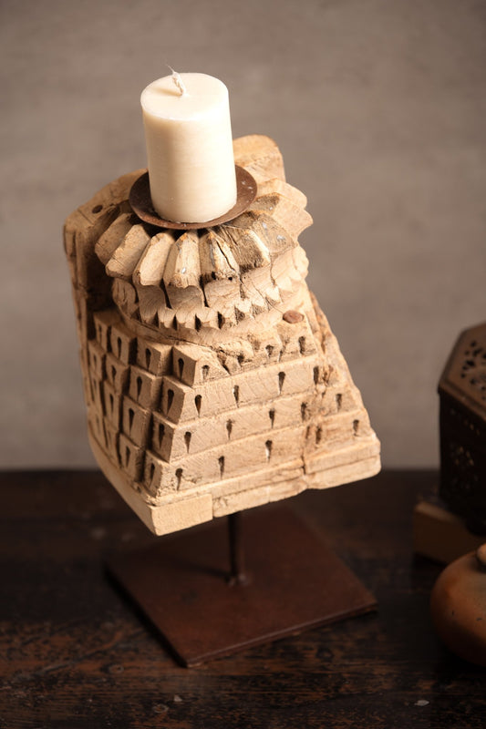 Vintage Handcarved Wooden Candle Stand - TesuCandles & Candle Holders