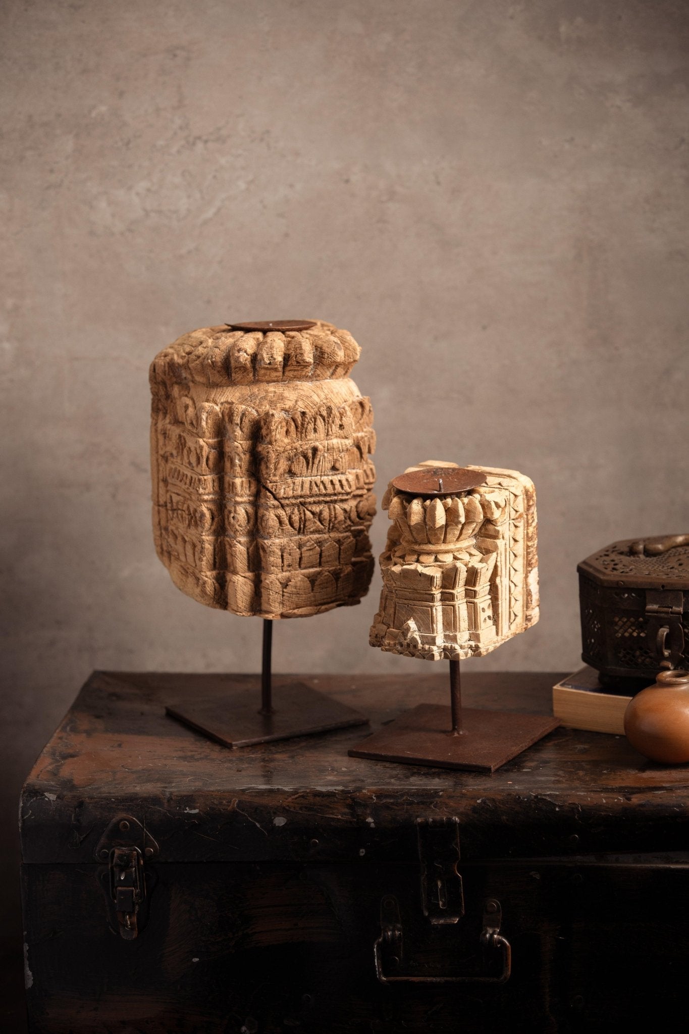 Vintage Handcarved Wooden Candle Stand - TesuCandles & Candle Holders