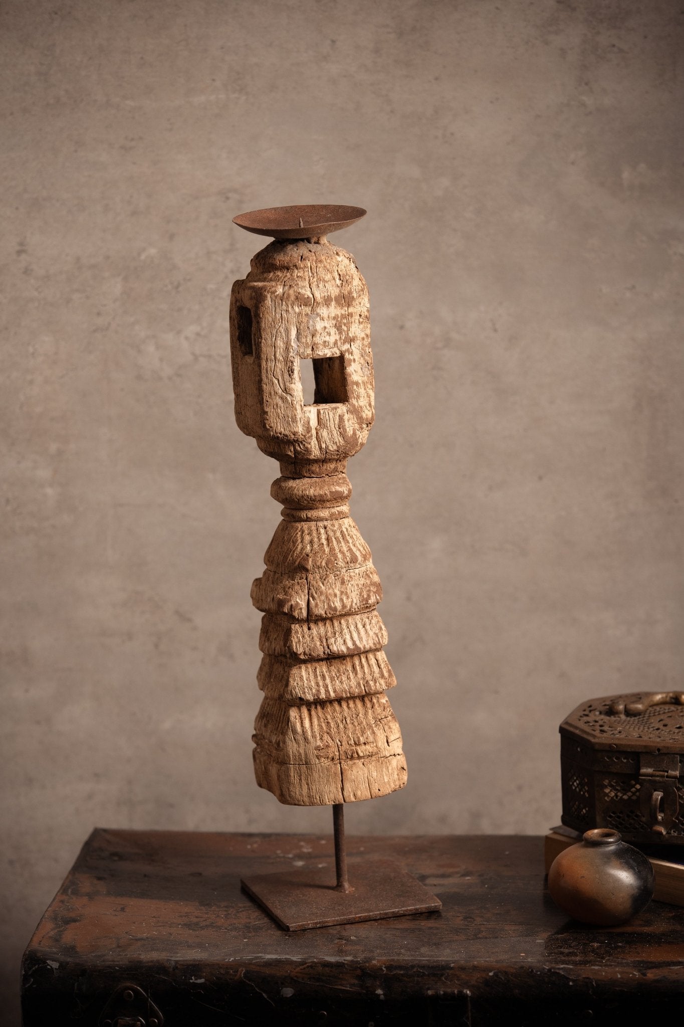 Vintage Handcarved Wooden Candle Stand - TesuCandles & Candle Holders