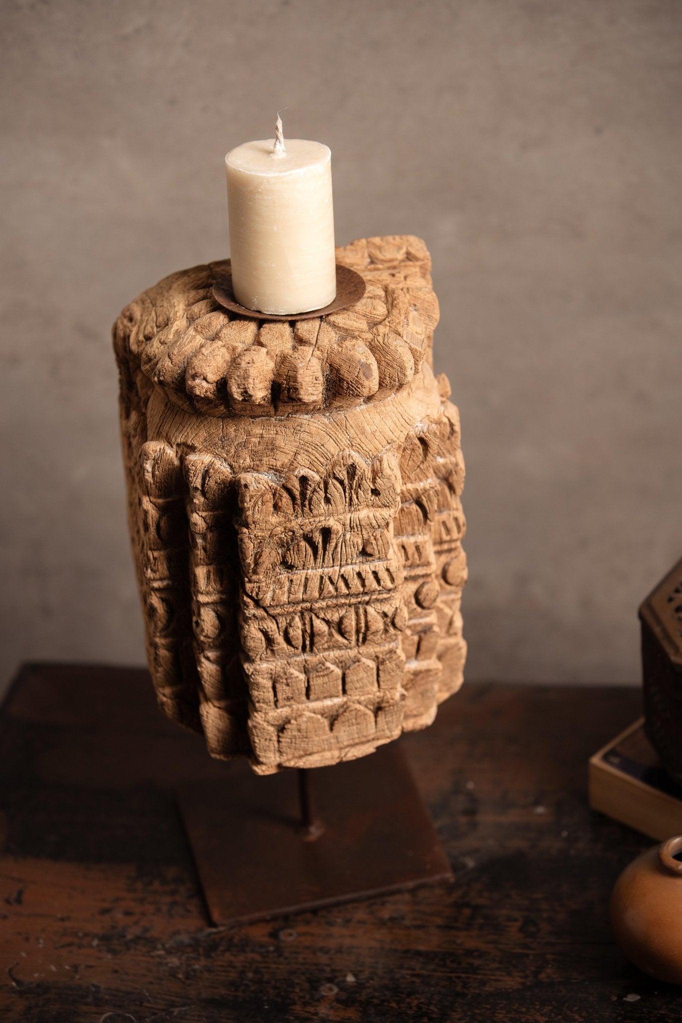 Vintage Handcarved Wooden Candle Stand - TesuCandles & Candle Holders