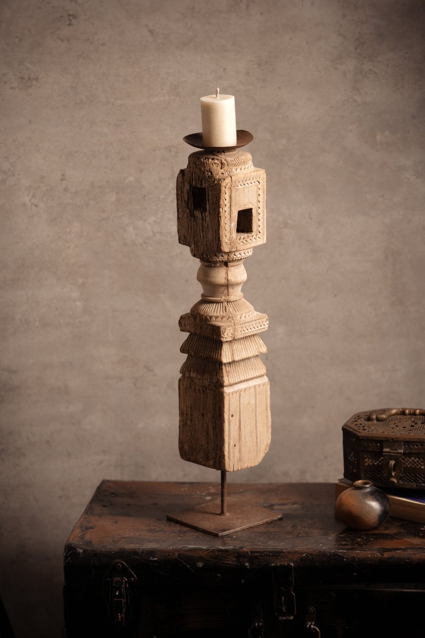 Vintage Handcarved Wooden Candle Stand - TesuCandles & Candle Holders