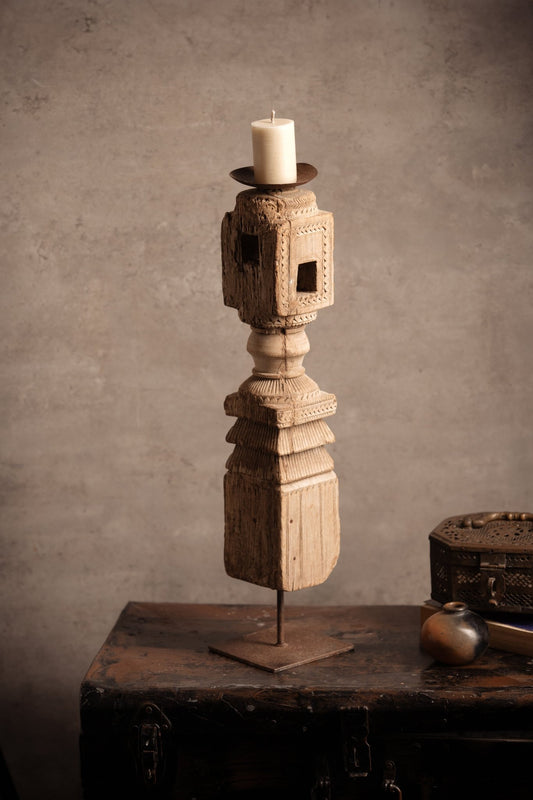 Vintage Handcarved Wooden Candle Stand - TesuCandles & Candle Holders