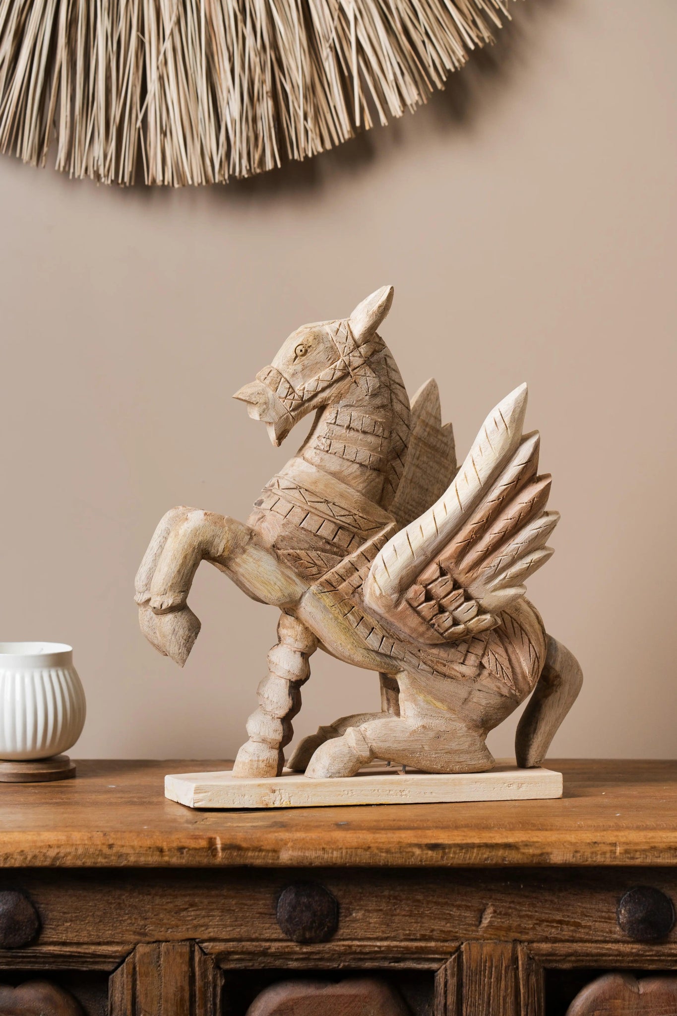 Vintage Handcarved Wooden Horse with Feathers - Single Unit - TesuWooden Horse