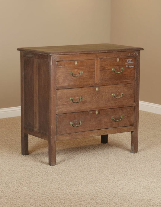 Wooden dresser with three drawers on a white background
