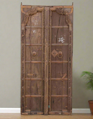 Wooden Carved Door Panel With Iron Work - TesuWall Decor