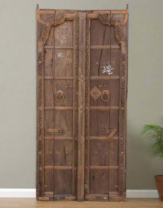 Wooden Carved Door Panel With Iron Work - TesuWall Decor