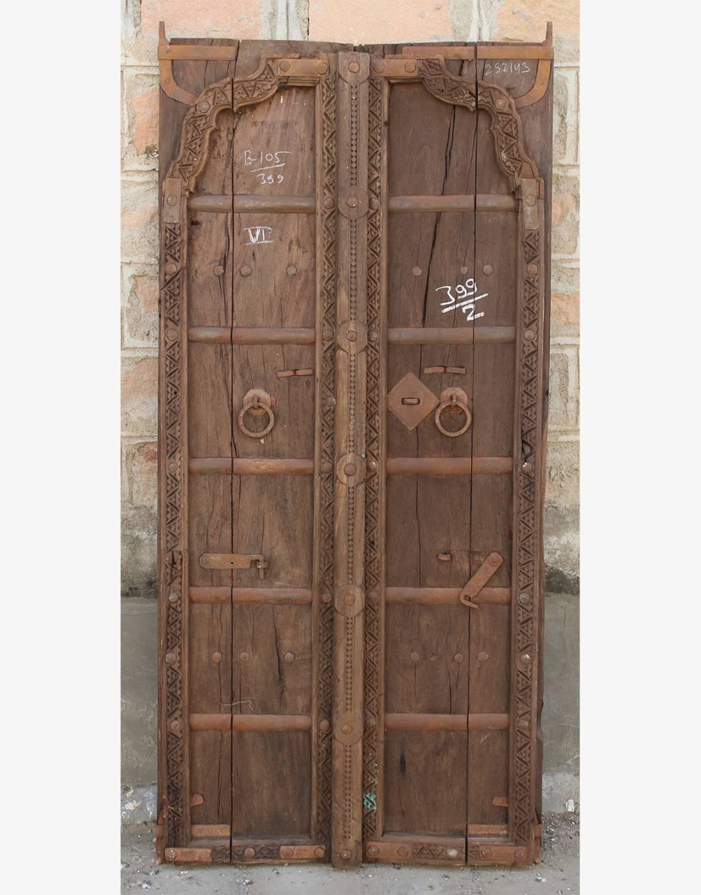 Wooden Carved Door Panel With Iron Work - TesuWall Decor
