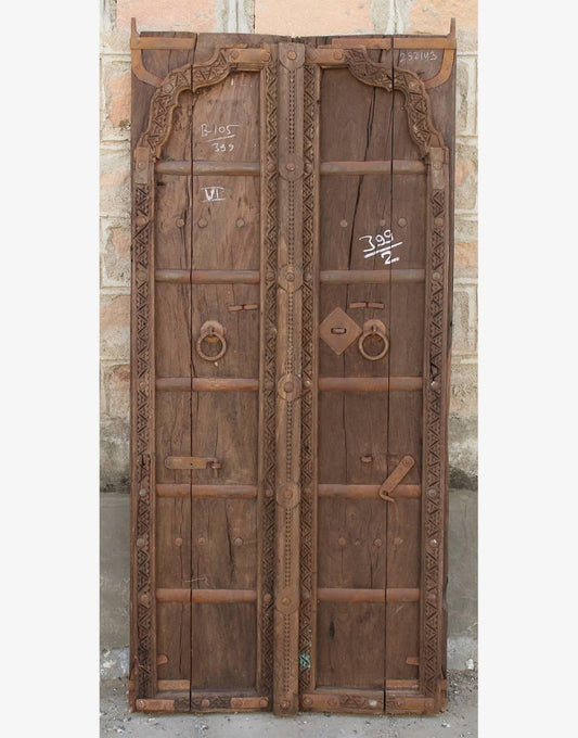Wooden Carved Door Panel With Iron Work - TesuWall Decor