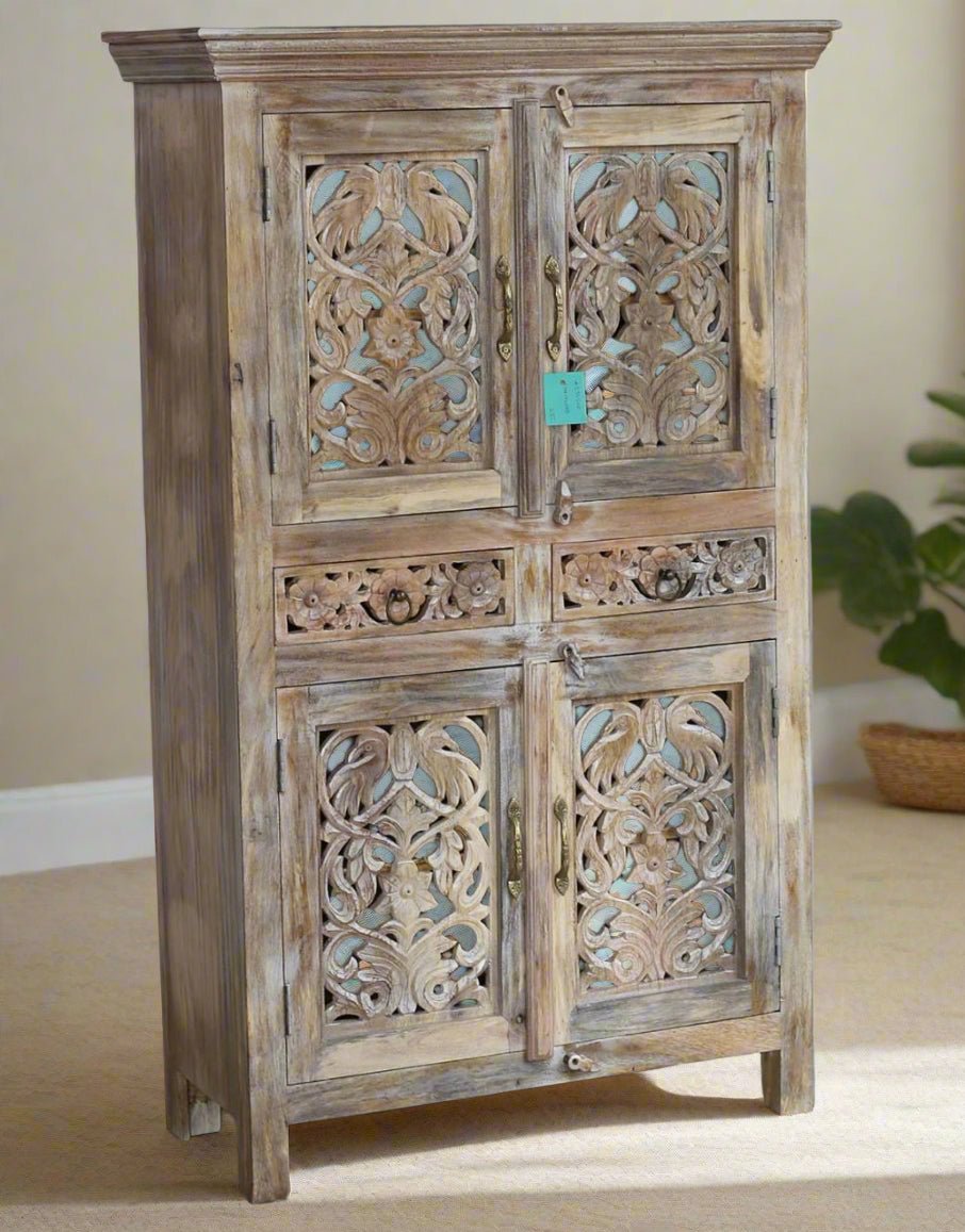 Wooden Handcarved Door Almirah - TesuCabinets & Storage