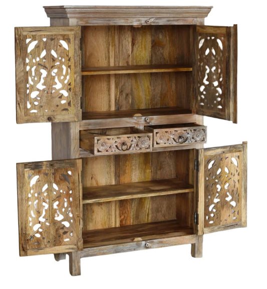 Wooden Handcarved Door Almirah - TesuCabinets & Storage