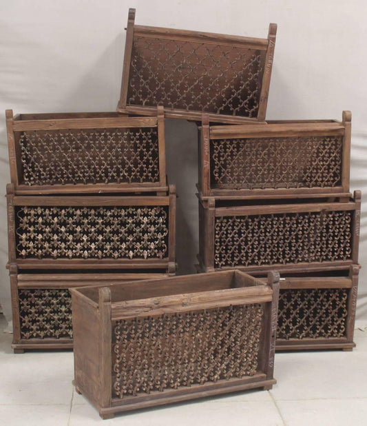 Wooden Iron Carved Jali Planter - TesuPlanter