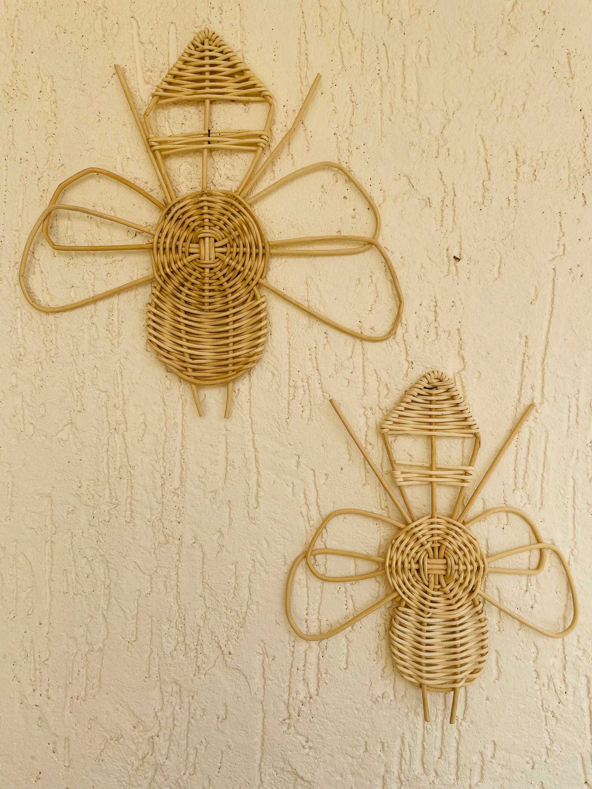  Bees cane wall décor, Bohemian wall art, Cafe wall decorations, Children's room décor, Entryway wall décor, Floral wall art, Handcrafted wall décor, Home decor accents, Iron frame wall art, Living room wall art, Restaurant wall art, Rustic wall décor, Set of 2 wall art, Unique wall décor, tesu