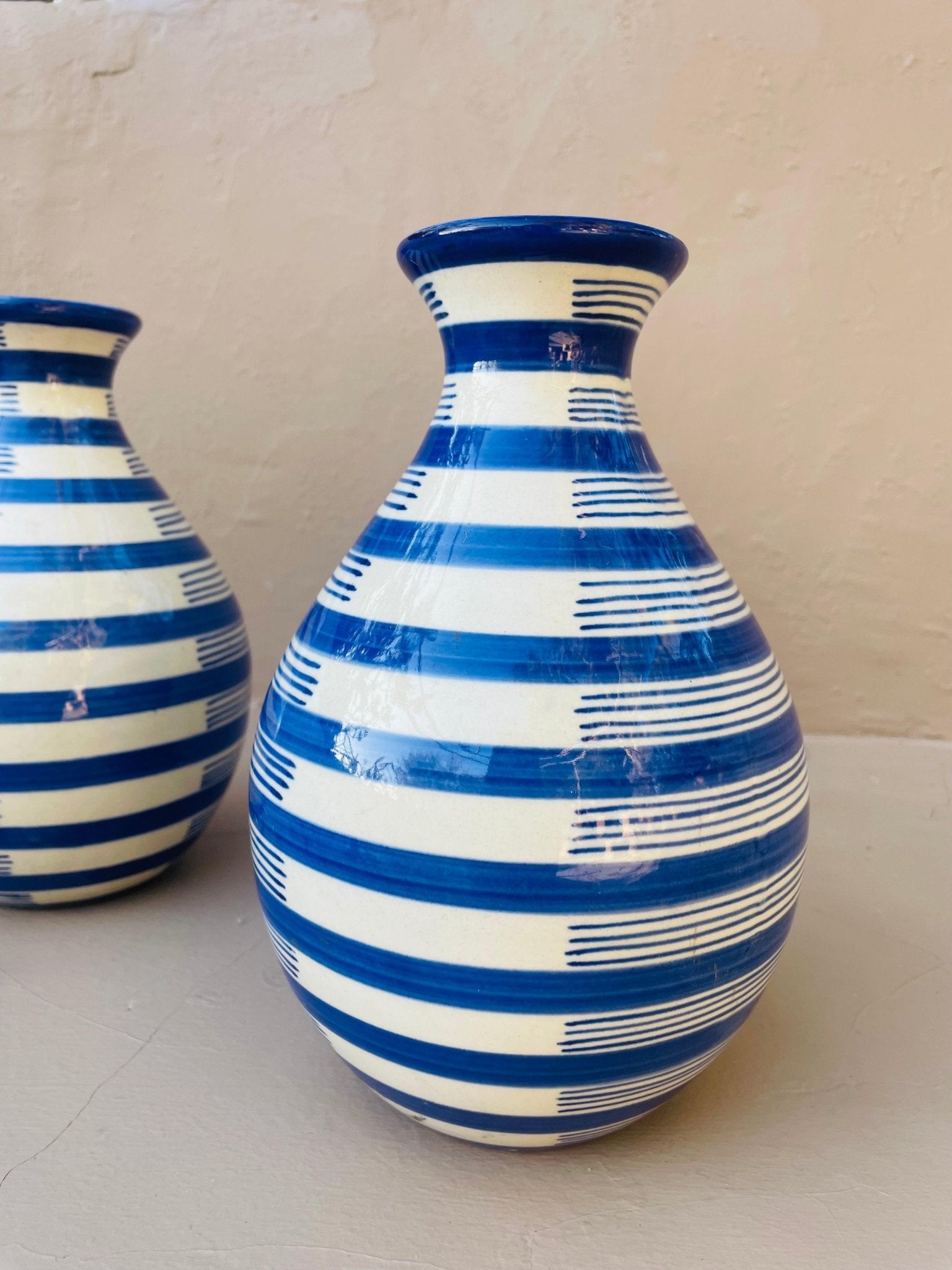 Blue Strip Hand Painted Vase - TesuVases