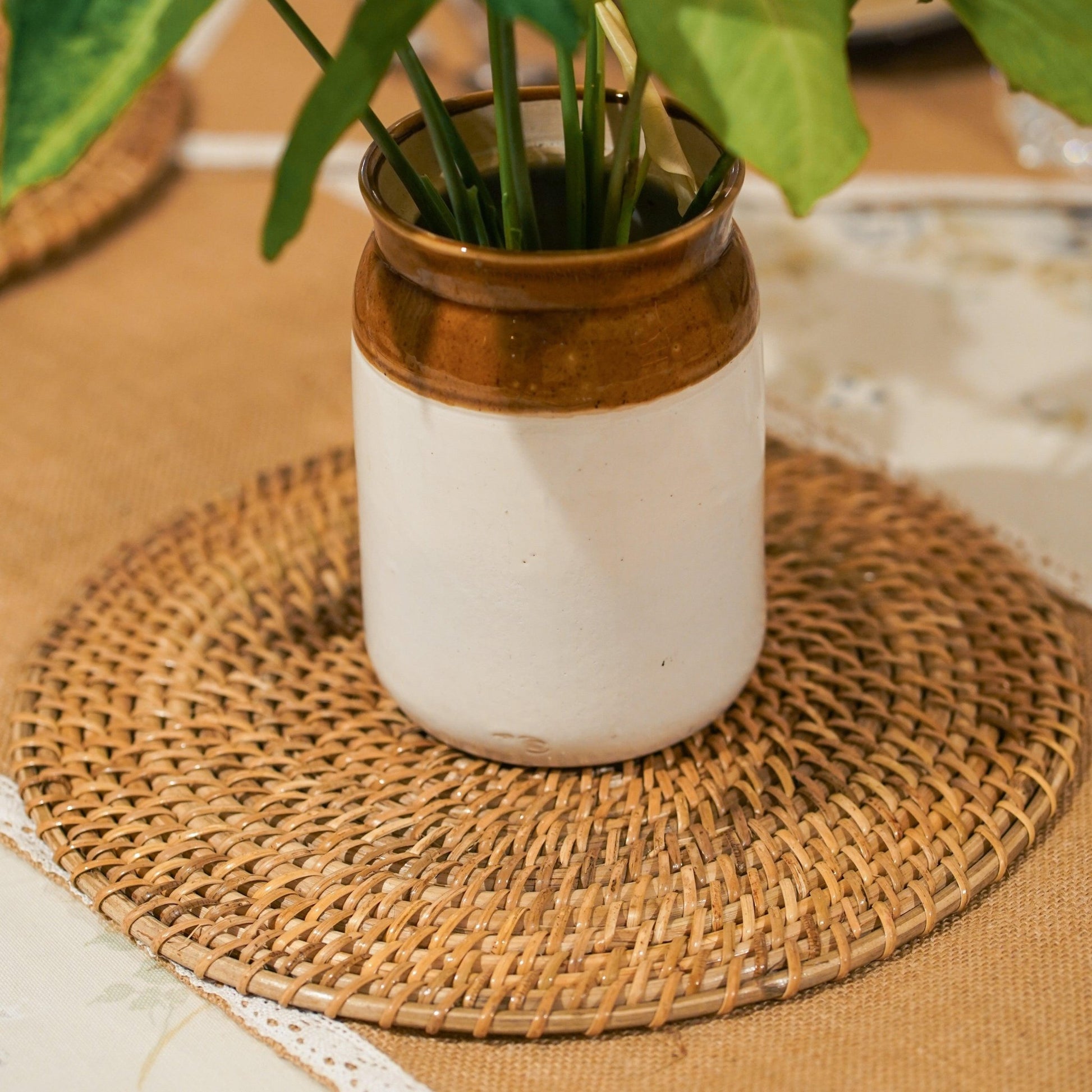 Cane Woven Round Placemats - ( Set of 2 ) - TesuHome & Kitchen