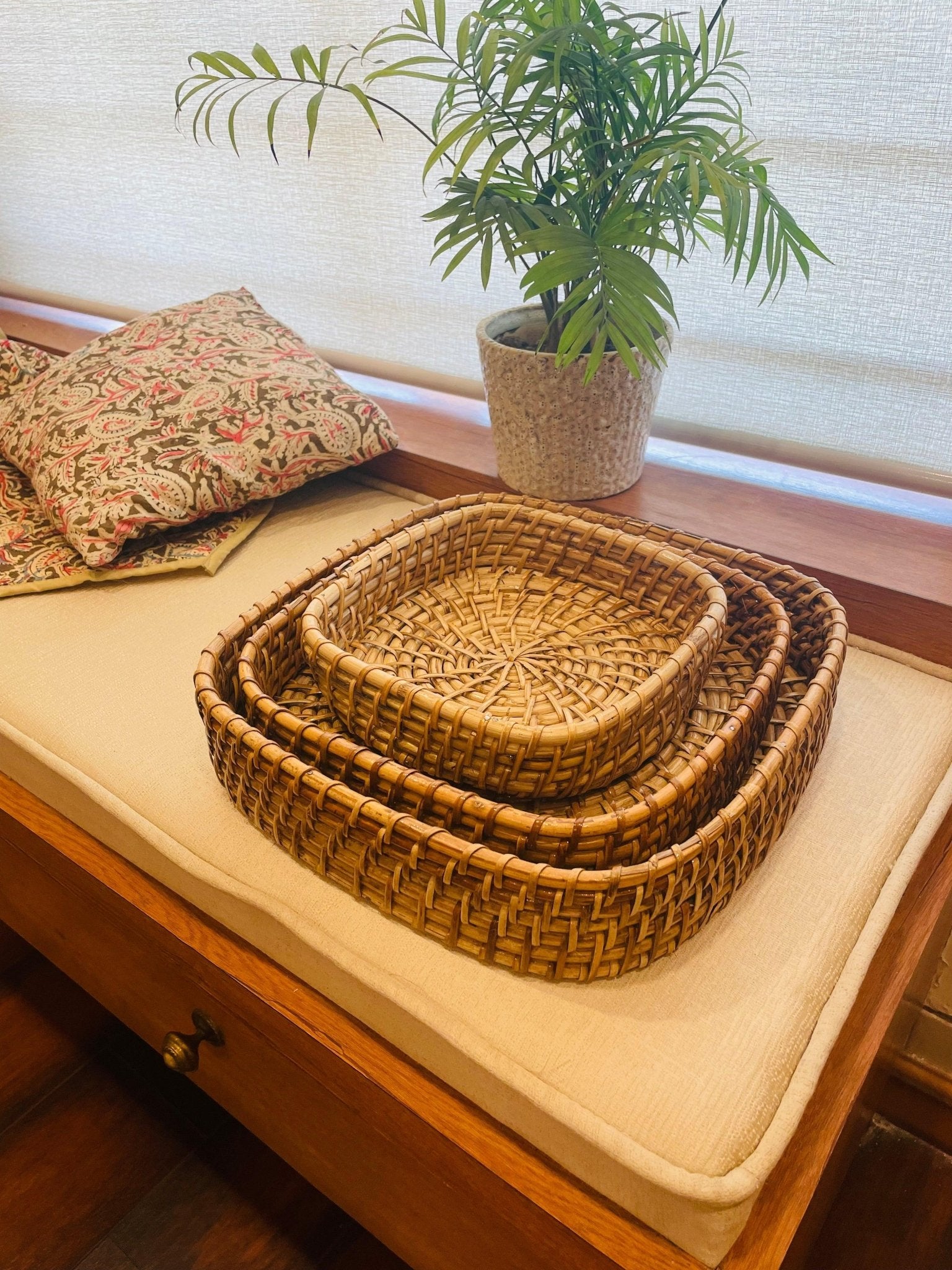 Handwoven Cane Tray - Square - TesuServing Tray