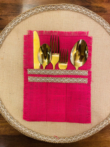 Jute Cutlery Case - Set of 4 - Pink - TesuServeware