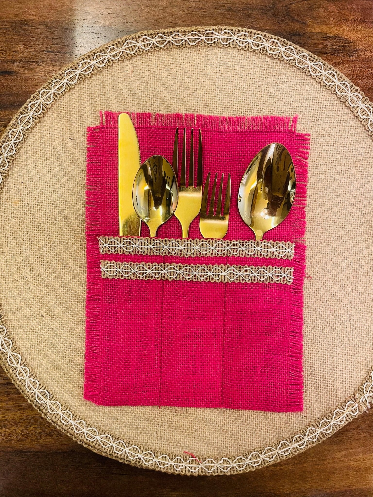 Jute Cutlery Case - Set of 4 - Pink - TesuServeware