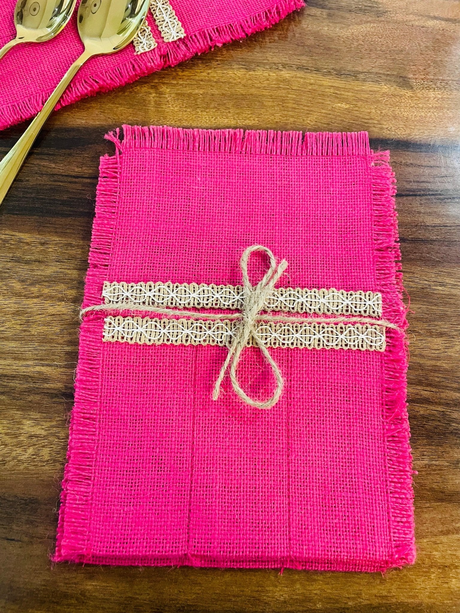 Jute Cutlery Case - Set of 4 - Pink - TesuServeware