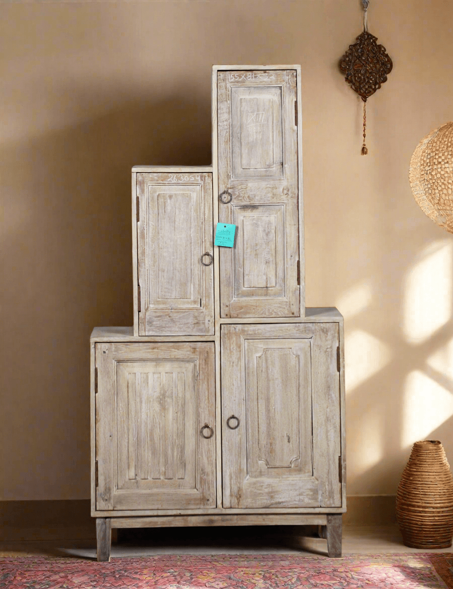 Antique Four Door Mango Wood Storage Cabinet - TESU