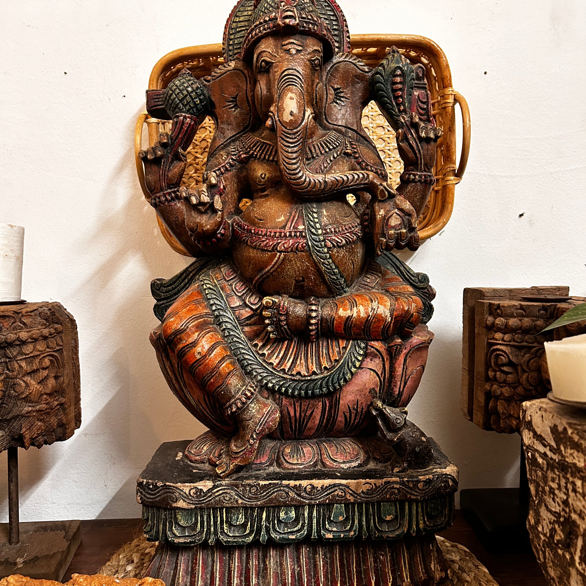 Wooden Statue Mutlicolor Goddes Ganesh