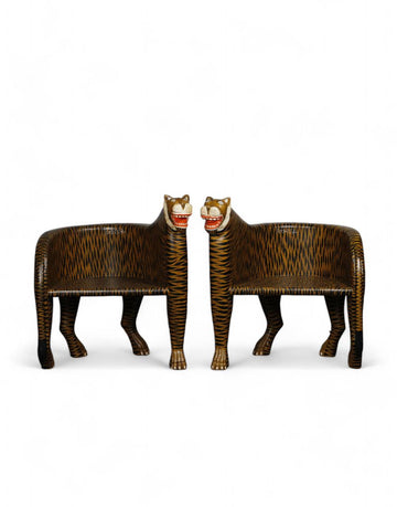 Tiger Head Carved Armchair set of 2