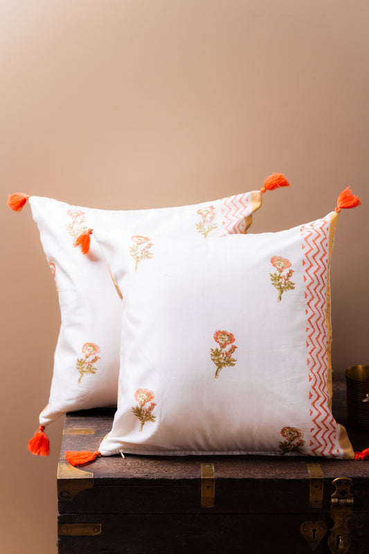 Whispers of Chanderi Collection - Floral Elegance Chanderi Silk Cushion Covers