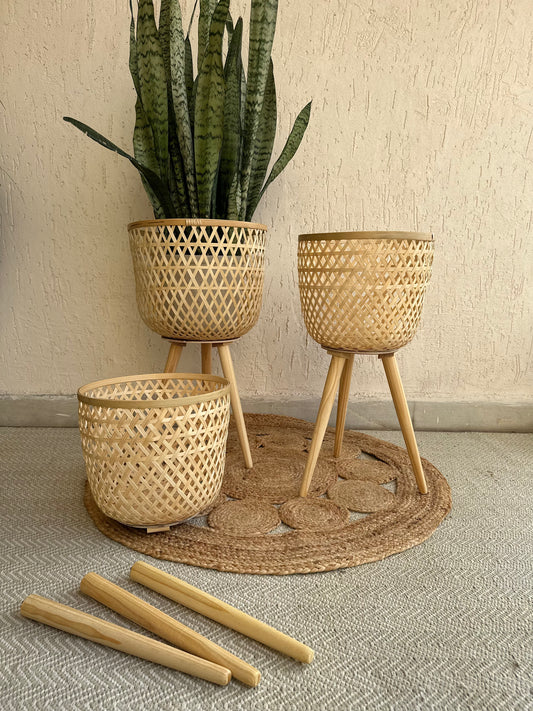 bamboo light planter tesu with folding legs boho home style setup