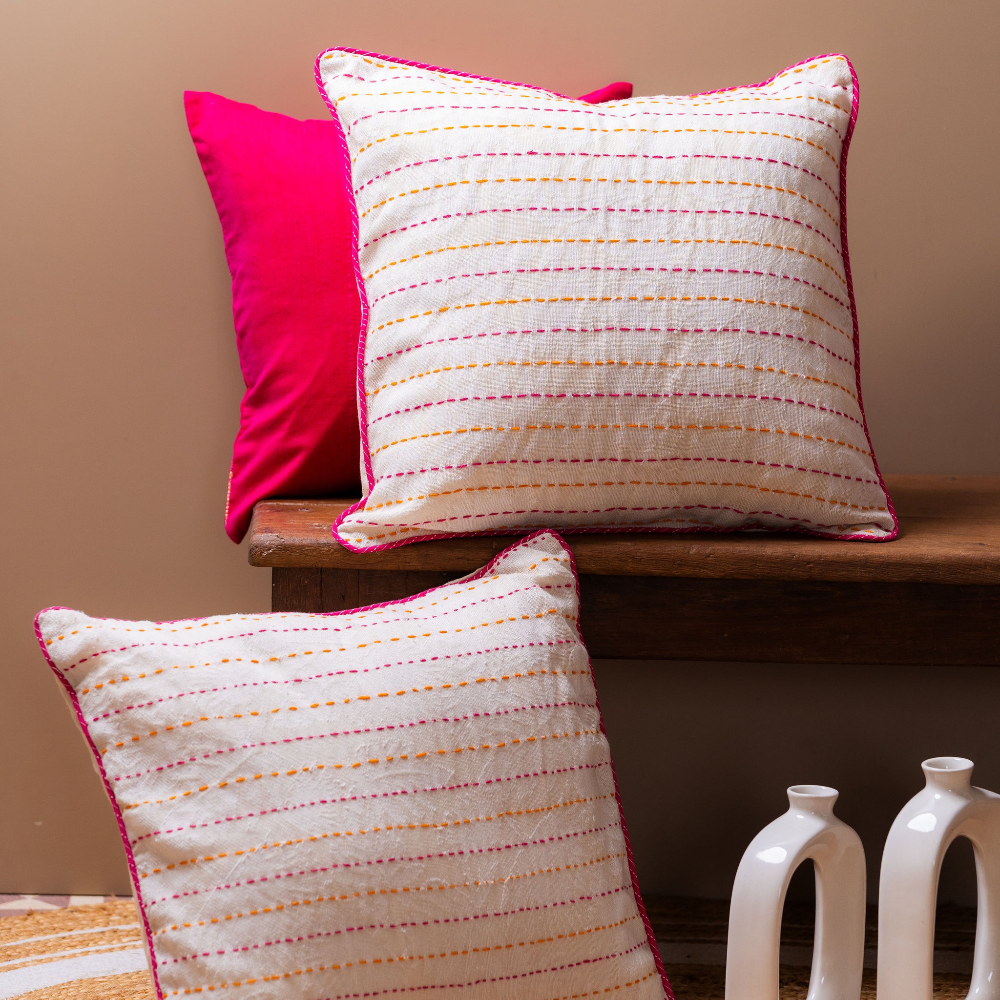 Handwoven Cotton Kantha Cushion Covers - TESU