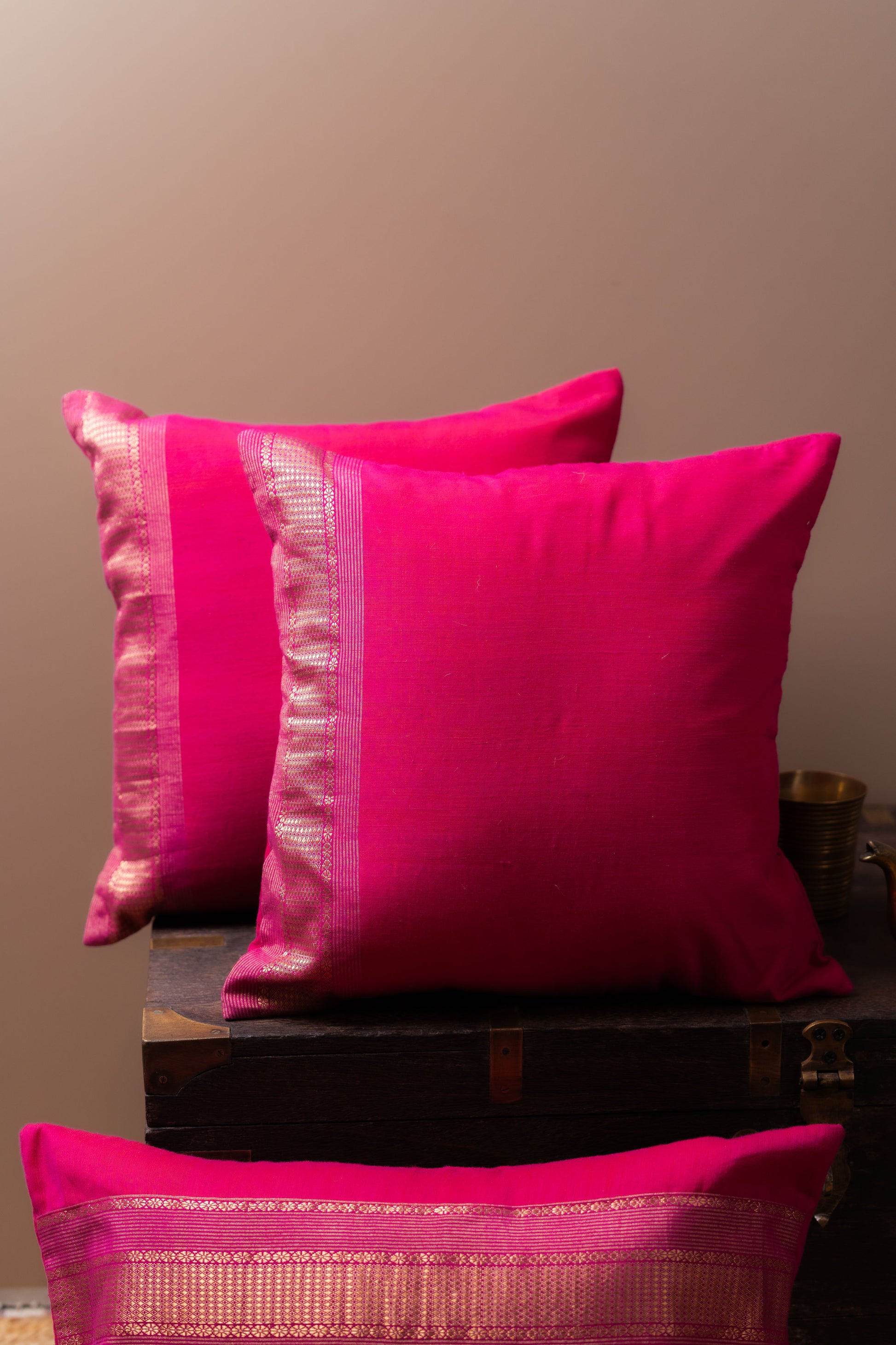 Magenta and gold lumbar cushion cover
Luxurious lumbar pillow
Sophisticated home decor
Broad border cushion cover
Rich magenta fabric
Elegant golden border
Statement piece for sofa
High-quality cushion cover
Comfortable lumbar support
Vibrant colors decor
Chic design cushion
Modern and traditional interiors
Elevate home aesthetics
Stylish accent chair cushion
Decorative lumbar pillow