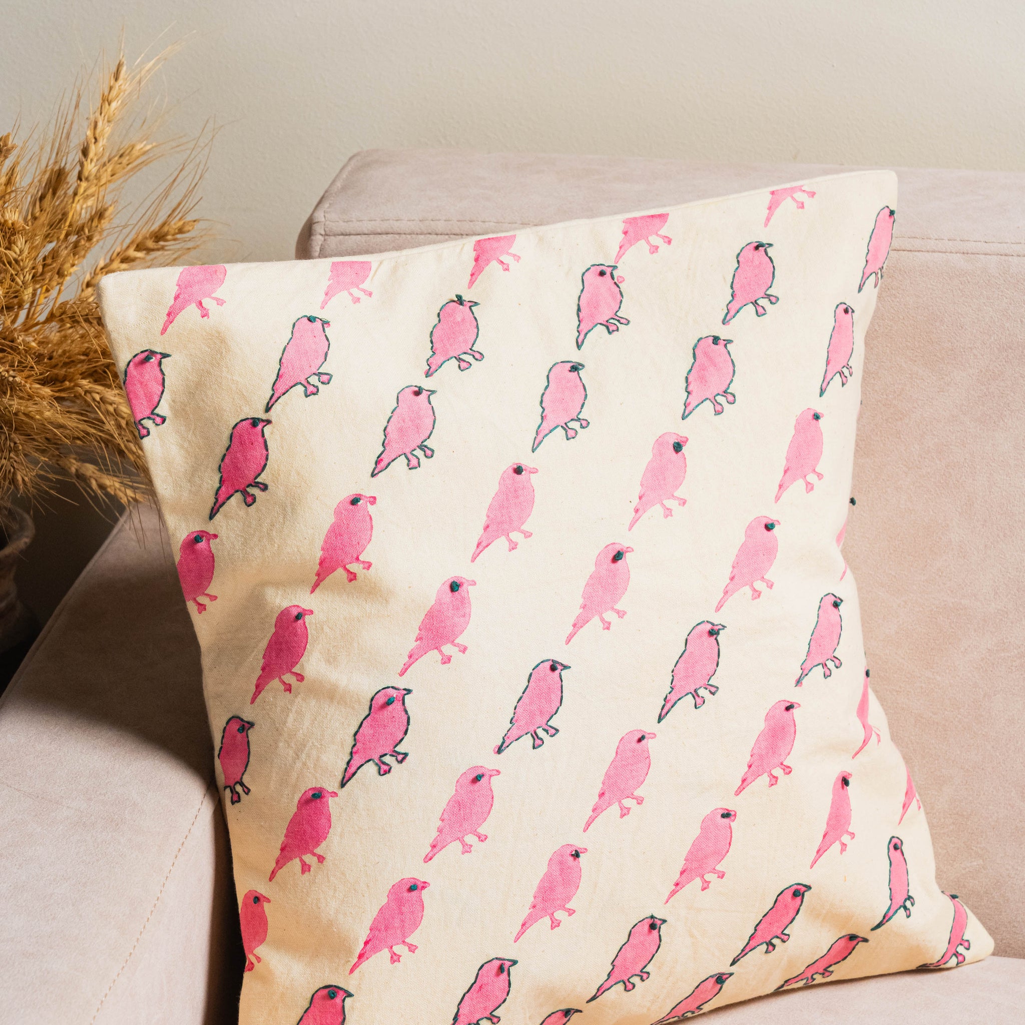Gulaabkari Chidiya Bagh Cushion Cover
