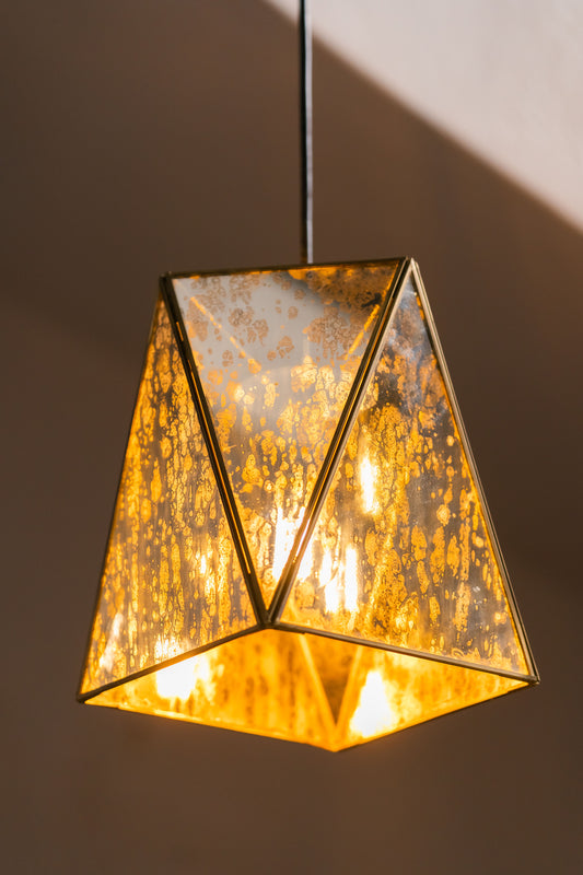 Chandni Narrow Hexagon Mottled Glass Lamp - Antique Bronze