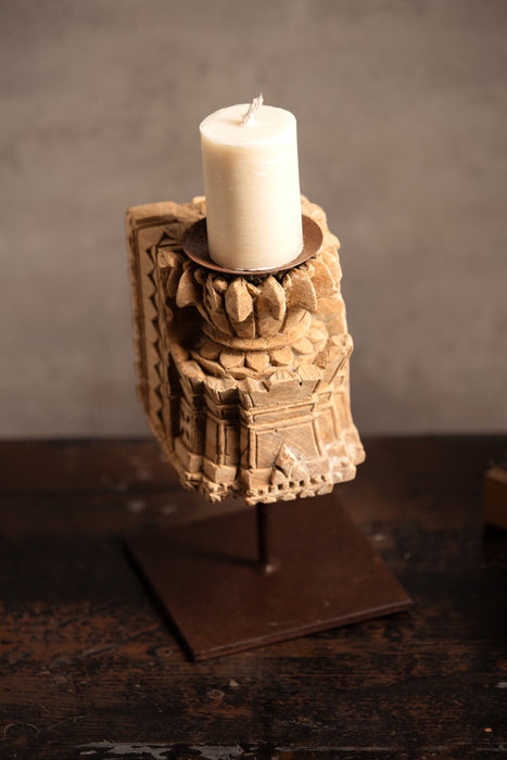 Vintage Handcarved Wooden Candle Stand
