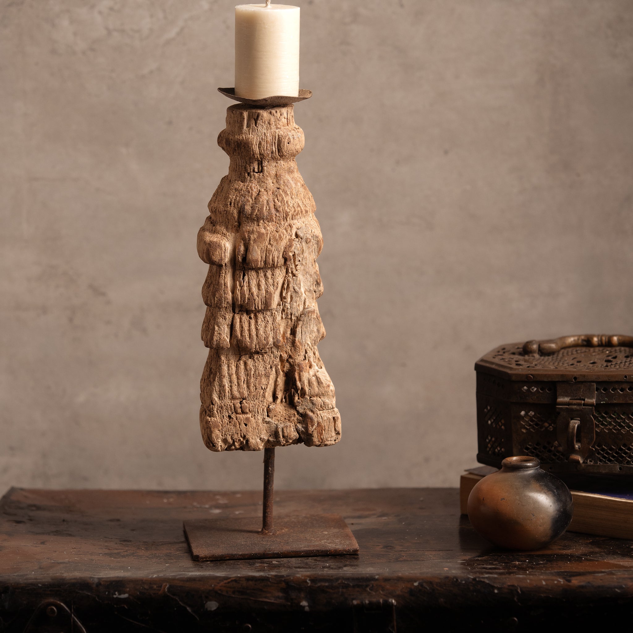  Antique candle holder, Attention-seeking décor, Classic character candle stand, Coffee table décor, Corner table ornament, Hand-carved wooden candle stand, Home decor accent, Sturdy iron base candle stand, Vintage candle stand, Vintage charm décor,tesu