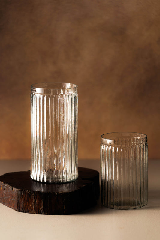 Genda Saaj Ribbed Glass Vase - Set of 2