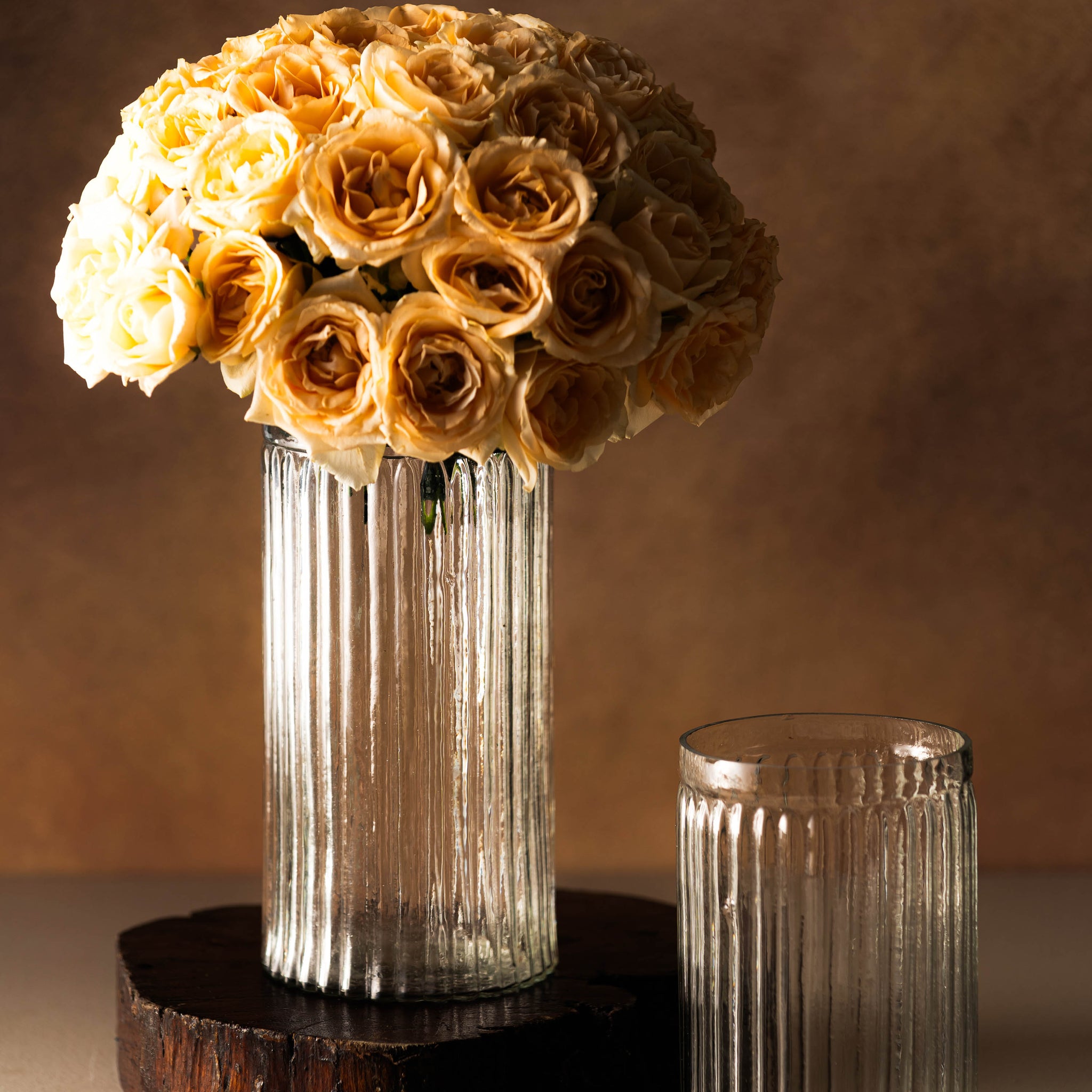 Genda Saaj Ribbed Glass Vase - Set of 2