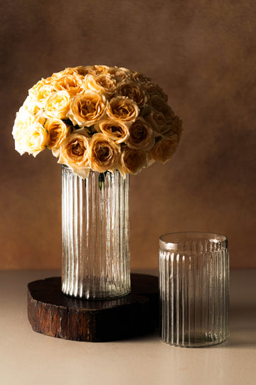 Genda Saaj Ribbed Glass Vase - Set of 2