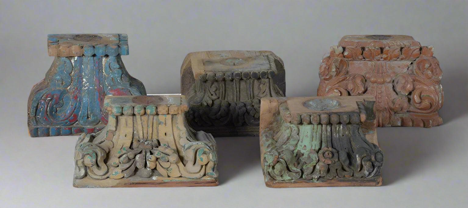 Antique-Inspired Multicoloured Wooden Stand - Assorted - TESU