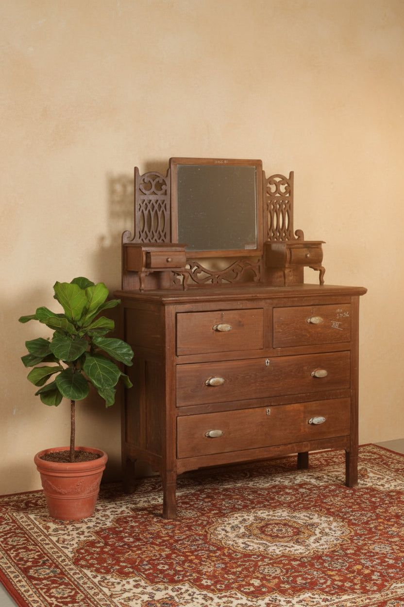 Wooden vanity with mirror