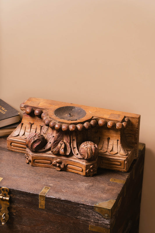 Antique Brown Wooden Candle Holder