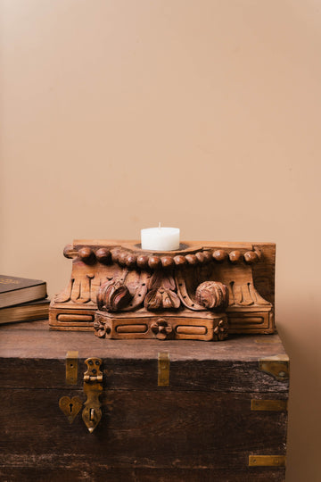 Antique Brown Wooden Candle Holder